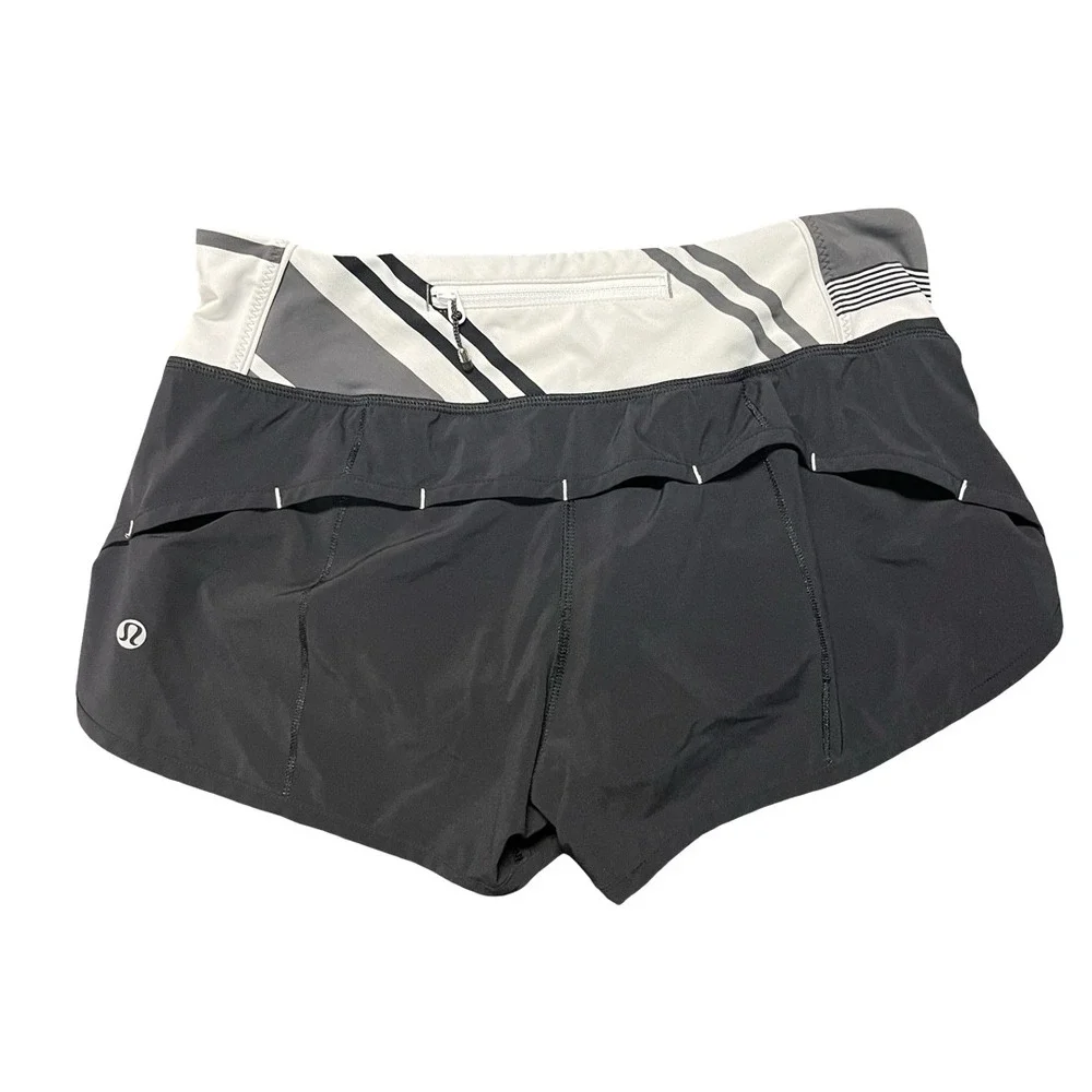 Lululemon Speed Up Shorts Black Gray Striped Running Workout Women's Size 4